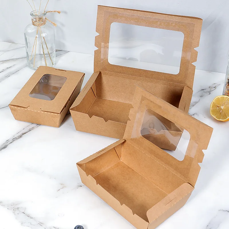 H03a025481f3946d2b528de601c8d5712Q.webp YBLPAK Disposable Kraft Food Paper Box Custom Logo Printed Meals Lunch Tray Container Take Away Packaging – Image 1
