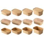 Hot or Cold Dish to Go Square Bowls for Restaurants Take Outs Disposable Paper Food Containers Square Kraft Paper Bowls with Lid
