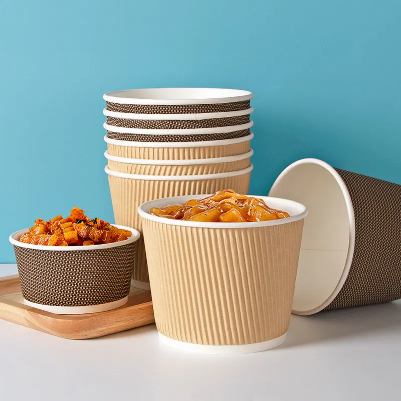 H0bdce1f375454baa9d0611e0ce57c86bm.webp Xiamen 998ml Double Layer Corrugated Paper Salad Bowl Disposable Lunch Box with Lids Thickened Round for Soup Dessert Salad Cake – Image 1