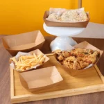 YBLPAK 2LB Disposable Food Boat Trays Paper Boat Food Serving Tray Basket for Snack Sandwich Burger BBQ Hot Dog Taco Fries Nacho