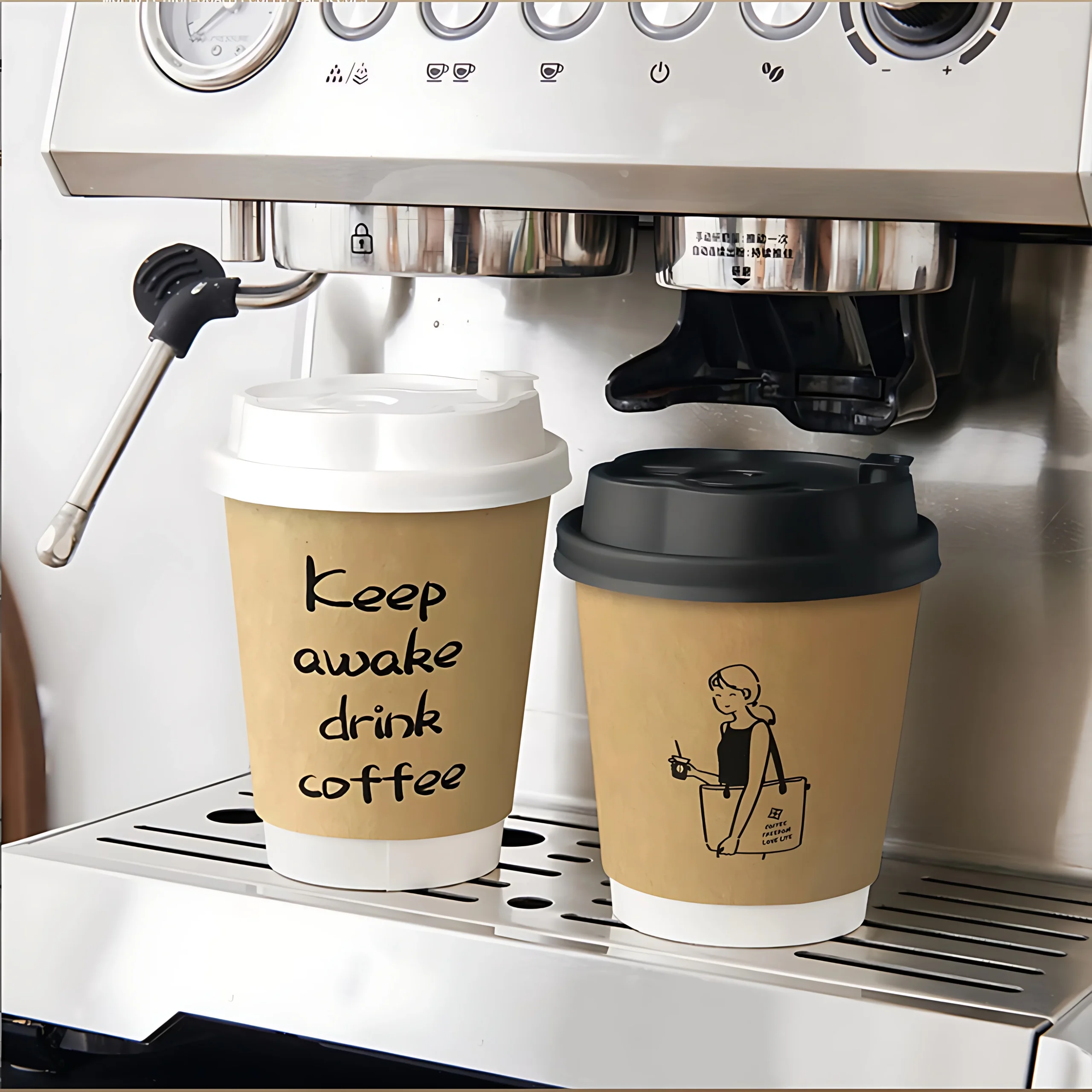 H1018d425224a47e68d36ef2e23dcbc889.webp YBLPAK Hot Sale Biodegradable Compostable Double Wall Coffee Cup Embossed Hollow Design Insulated Coffe Drinking Kraft Paper Cup - Image 1
