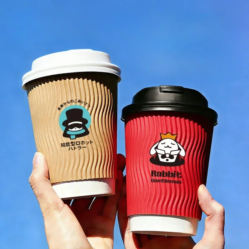 H16e8026dd21f43e89dd2fbf0739304c08.webp YBLPAK Custom Printing Ripple Wall Paper Cup with Lid Biodegradable Embossed Eco Friendly Disposable Takeaway Hot Tea Coffee Cup – Image 1