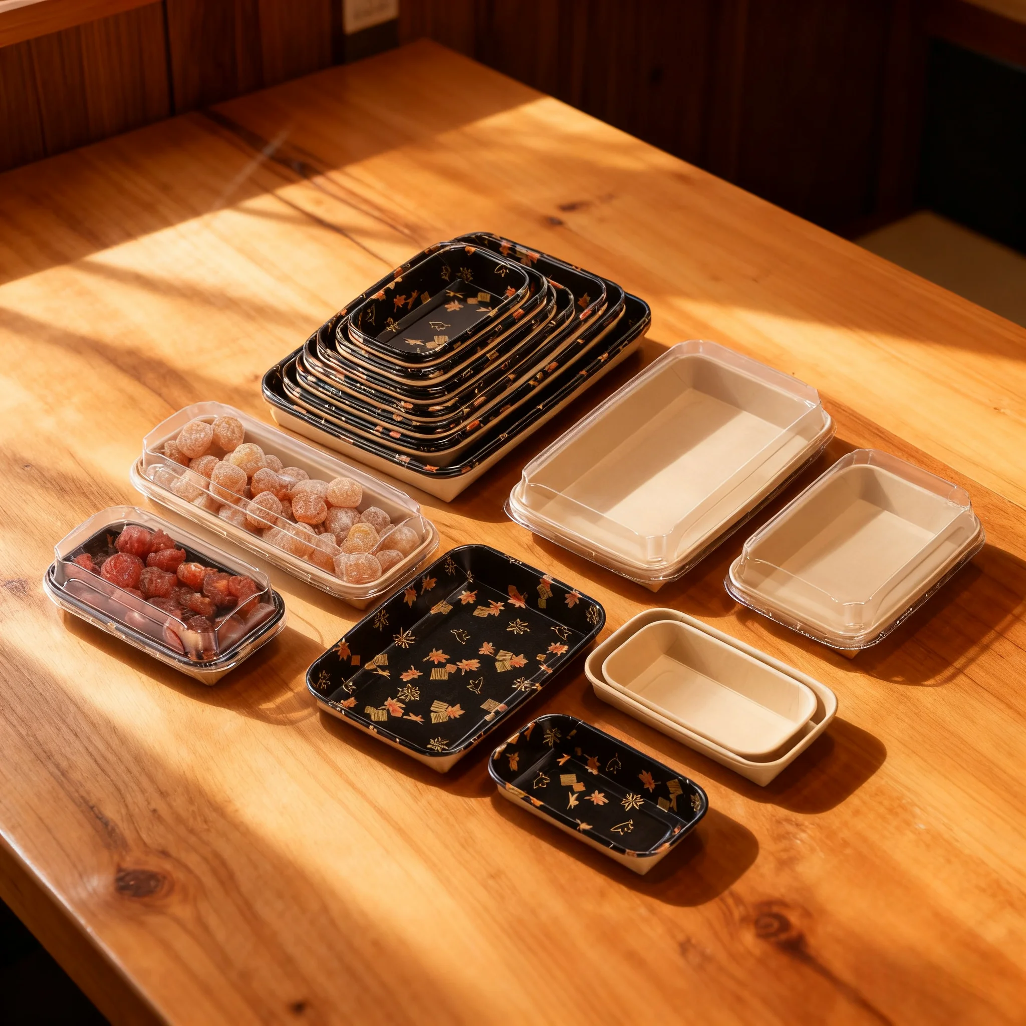 H19f85d37c9894915a2e4b735dba14ac1X.webp Xiamen Disposable Brown Kraft Paper Sushi Tray with Clear PET Lids for Takeaway Food Packaging with Japanese Style Rice Ball Box - Image 1
