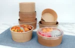 High Quality Biodegradable Kraft Paper Salad Bowl with Lid Custom Printed PLA Coating for Pizza Bread Cookie Embossing Handling - 画像 (3)
