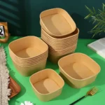 Xiamen Takeaway Square Salad Bowl 650ml/1400ml Kraft Paper Food Grade Waterproof & Greaseproof for Vegetables Sushi Snacks Bread