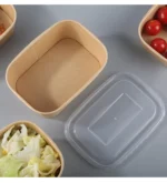 Custom Print Recyclable Rectangle 500Ml Brown Kraft Food Takeaway Disposable Paper Bowls Wiht Lid – Image 6