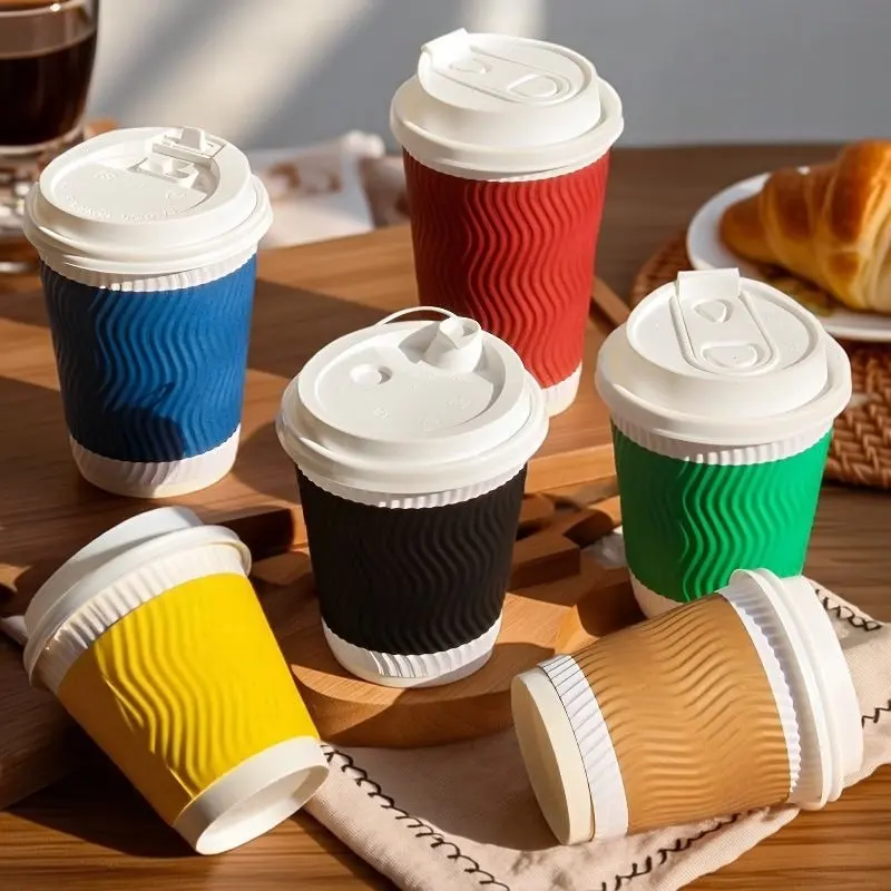 H1ac1b262731746d19f23df56e39fe178K.webp YBLPAK Manufacturer's Eco Friendly Ripple Wall Corrugated Coffee Cup Insulated Recyclable Paper Cups for Hot/Cold Beverages Milk – Image 1