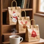 Custom Christmas Kraft Paper Shopping Bag Gift Craft Packaging Paper Twisted Handle Bags with Christmas Festival Logo