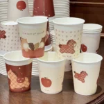 YBLPAK Cute Cartoon Polka Dot Pony Design Paper Coffee Cups Single Wall Disposable Paper Cups for Hot/Cold Drinks Water Soda Tea