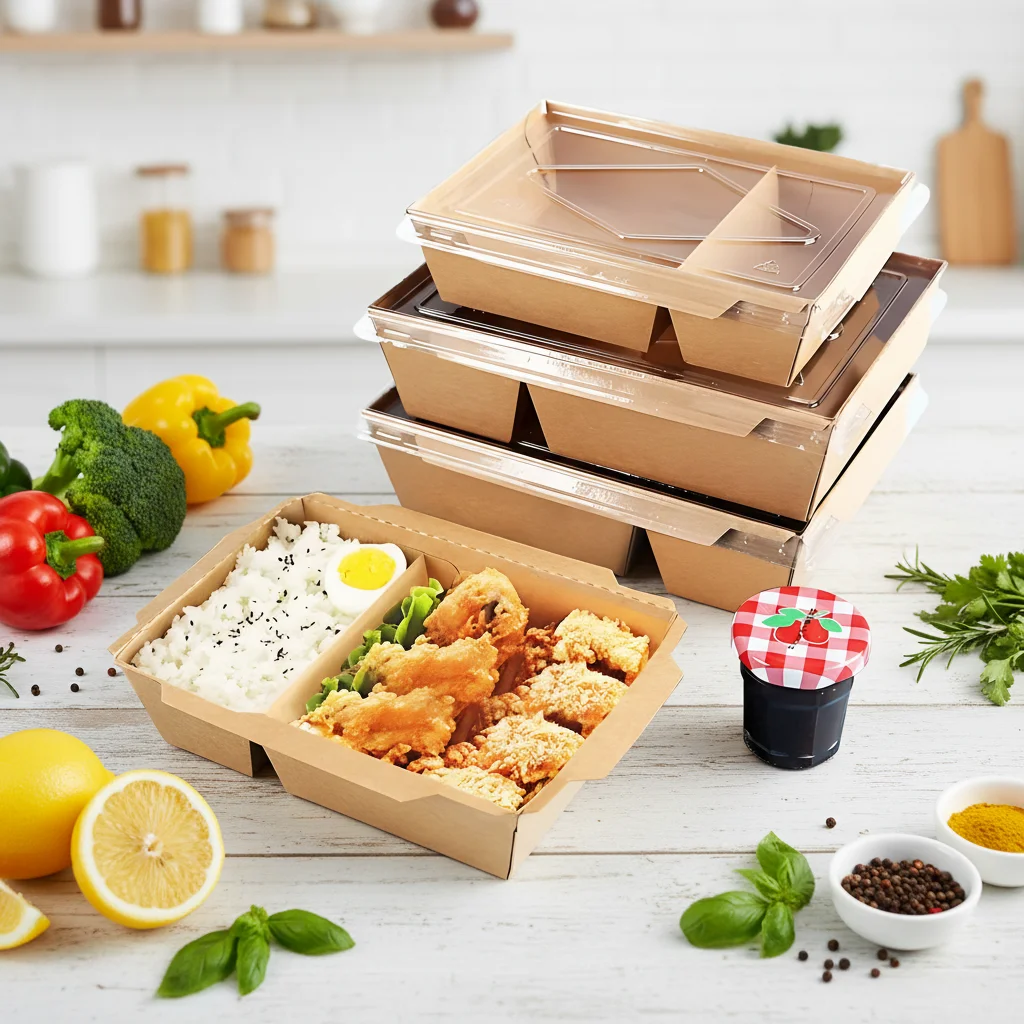 H23eb33f4e4ff4ff180891c361a0ec71c1.webp YBLPAK Eco-Friendly Disposable Rectangular Food Container with 2 Compartments Waterproof with PET Lid for Cake & Sugar Packaging - Imagen 1