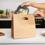 Natural Recyclable Brown Kraft Paper Bags Takeout Tote Gift Food Service Bags with Die Cut Handles - 画像 (2)