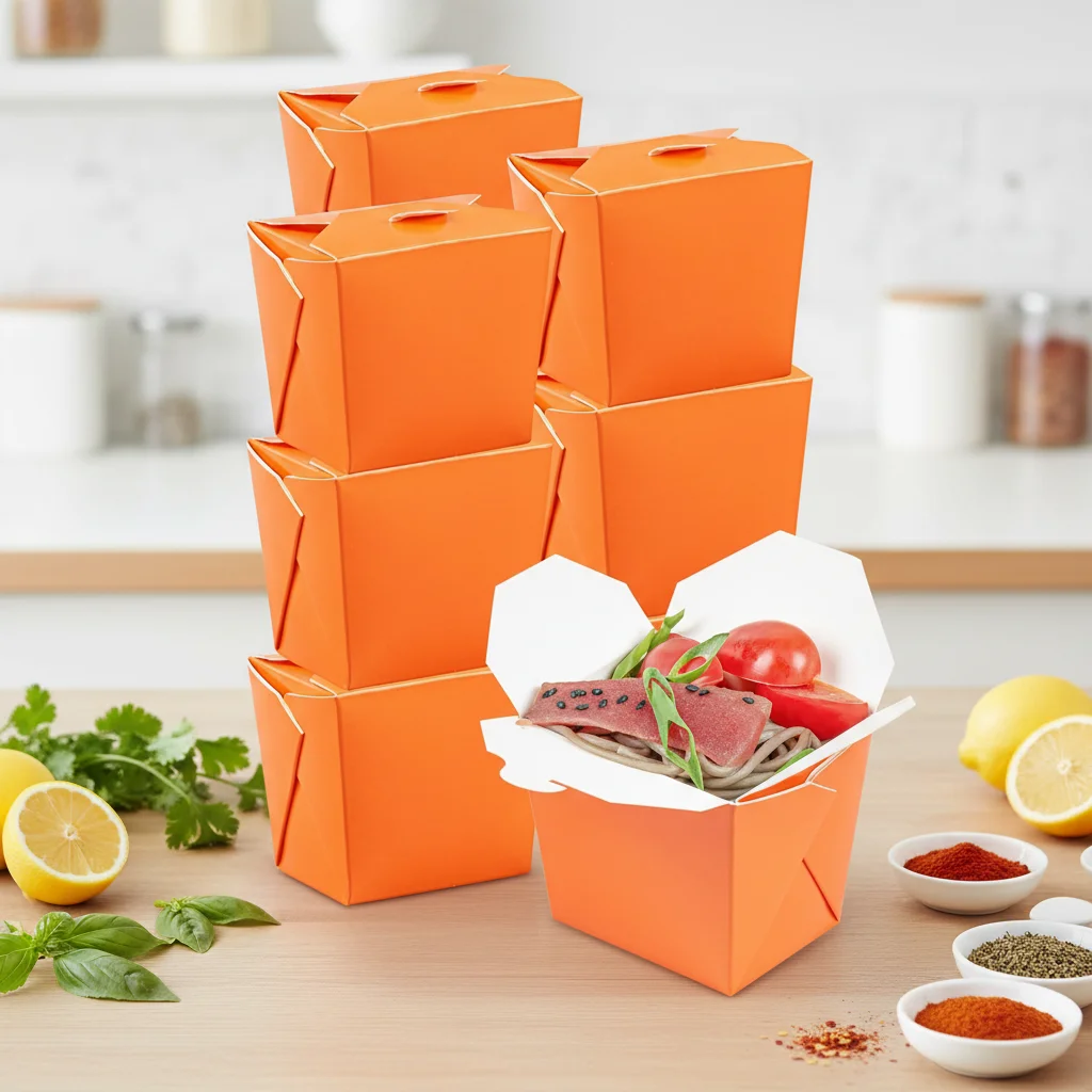 H28721b1f36a1488ab814b611a3def79dd.webp YBLPAK Biodegradable 8 16 26 32oz Square Take Out Container Food Lunch Box Chinese Rice Box Paper Noodle Box Orange Color Custom - Imagen 1