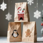 Christmas Party Favour Gift Goodie Packaging Paper Bags With Stickers Xmas Candy Cookie Treat Wrapping Paper Bags for Kids – Image 5