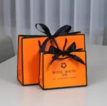 Thank You Custom White Orange Shopping Paper Logo Hair Gift Bag With Handle - 画像 (3)