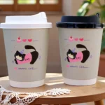YBLPAK High Quality 12oz Double Wall Insulated Pink Happy Cat Cute Compostable Child Safe Paper Cup for Kids Birthday Party Milk