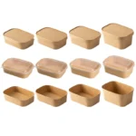 Disposable Brown Kraft White Square Soup Rectangular Salad Rice Water Coated Paper Bowl