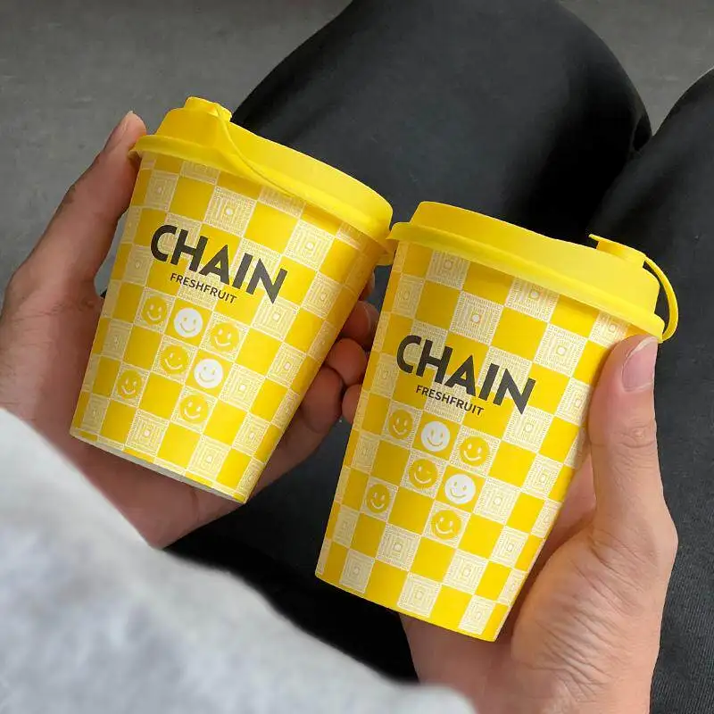 H3baf4807a8454d0dabe3cb6d2d09bd0bR.webp YBLPAK Hot Sale Yellow Smile Design Biodegradable Single Wall PE Coat Paper Cups for Coffee Milk Tea Disposable 12oz Custom Logo – Image 1