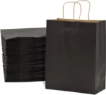Black Kraft Paper Bags with Handles Bulk, Gift Bags, Craft Grocery Shopping Retail Party Favors Wedding Bags Sacks – Image 2