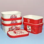 Disposable Brown Kraft White Square Soup Rectangular Salad Rice Water Coated Paper Bowl - Image 6