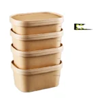 Biodegradable Disposable Custom Printing Brown Kraft Black Print Square Paper Bowl With PET PP Lid