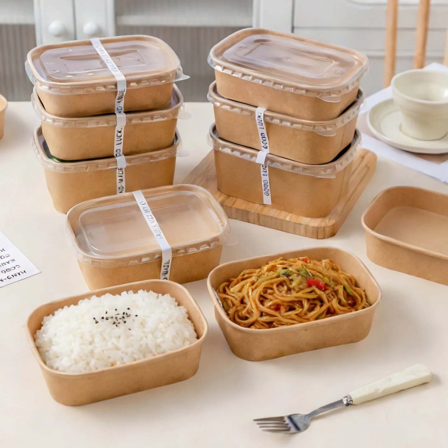 H4c66406cfaf44c01ab02af77af77659eQ.webp Xiamen Biodegradable Rectangle Kraft Paper Bowl with Lid Food Grade Disposable Takeaway Container Salad Bread Box Food Packaging – Image 1
