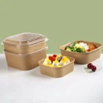 High Quality Wholesale Disposable Square Paper Bowl Custom Print logo Paper Salad Bowl With Lid - 画像 (4)