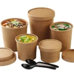 Factory Manufactures Custom logo Printed Food Grade Disposable Kraft Paper Cups Soup with Paper  Lid