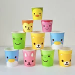 YBLPAK Single Wall Biodegradable Disposable Paper Coffee Cups Adorable Animal Theme Eco Friendly Compostable Paper Cups for Milk