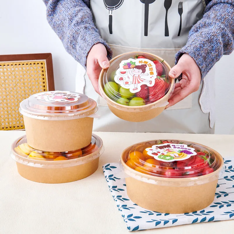 H5ab01381c7ad4321bf002200b9d701d6U.webp YBLPAK 36oz Large Kraft Paper Bowls with Lids Disposable Salad Bowls Paper Food Container for Hot/Cold Food Soup Salad Ice Cream - 画像 (1)
