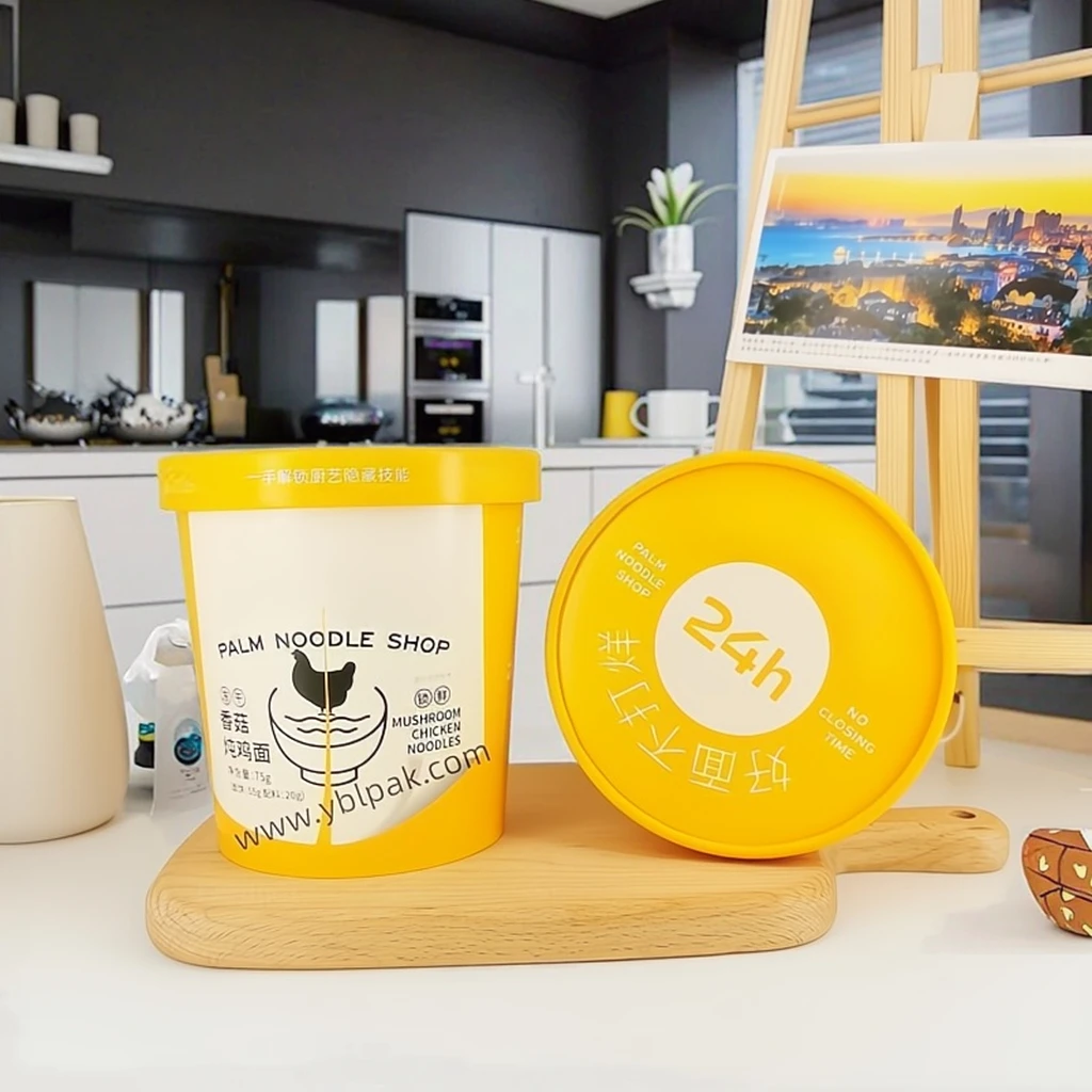 H5f8a441da303491794e316af4c94ae56V.webp YBLPAK Custom Logo Disposable 27oz Yellow Soup Noodle Paper Cups with Paper Covers Microwaveable Food Containers for Ramen Snack - Image 1