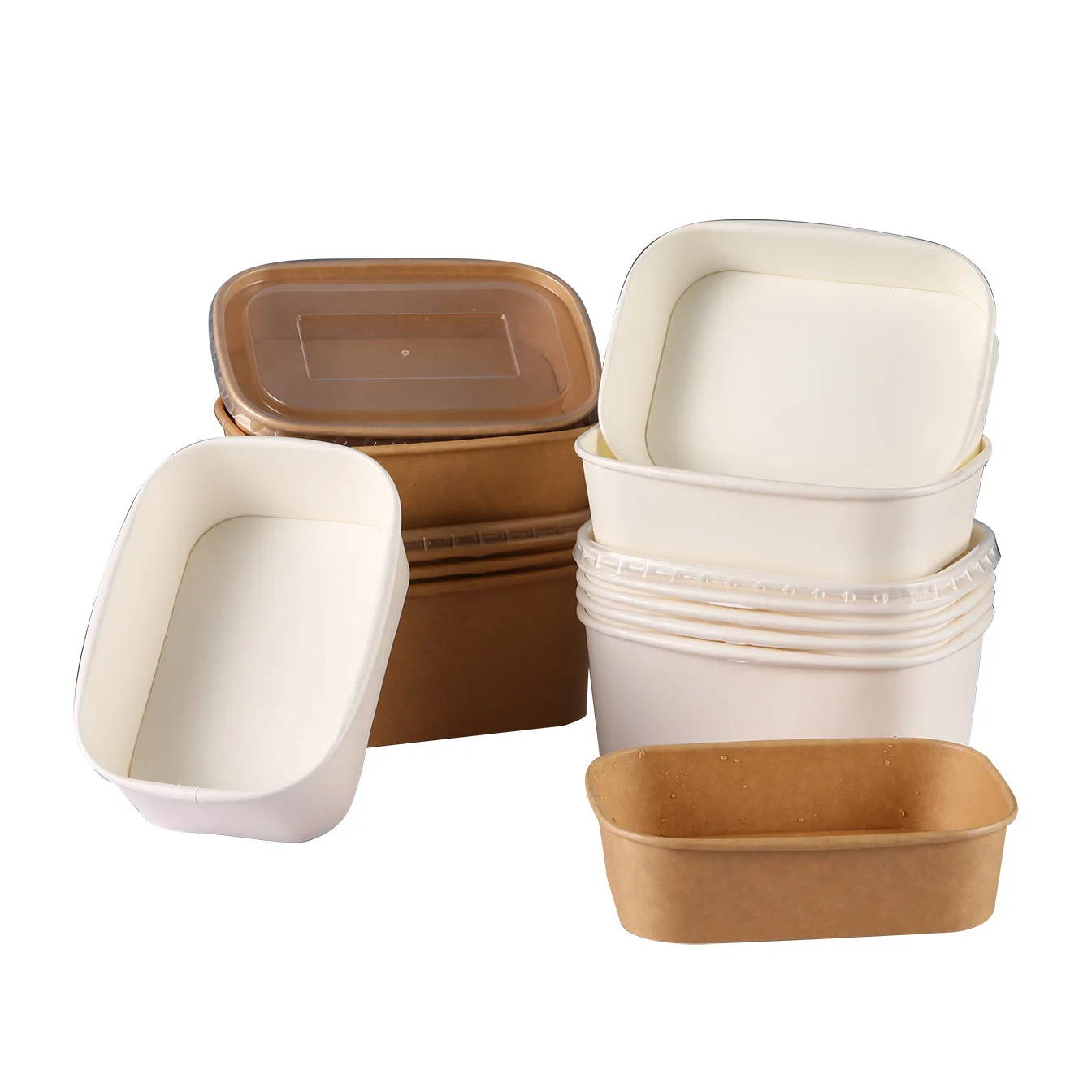 H65c5a8884e5d4db983831e4b3d28cfe4A.webp Custom Printed Disposable Kraft Paper Fruit Salad Bowl with PET Lids 500ml-1300ml Range for Take Away Hamburger Cookie Milk - 画像 (1)