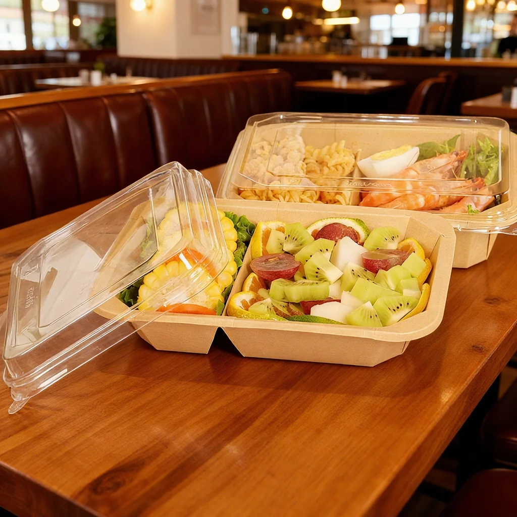 H68763fe14d9b4c82b03e2cfed58e4d8dT.webp YBLPAK Custom Printed Octagonal Paper Bowl 2 Compartment Food Grade With Lid Compostable Take Out Fast Food Light Meal Fruit Box - Image 1