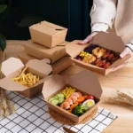 Disposable Fast Food Take Out Packaging Box 26oz Kraft Paper Food Grade Recyclable Lunch Box with Embossing for Sushi and Noodle
