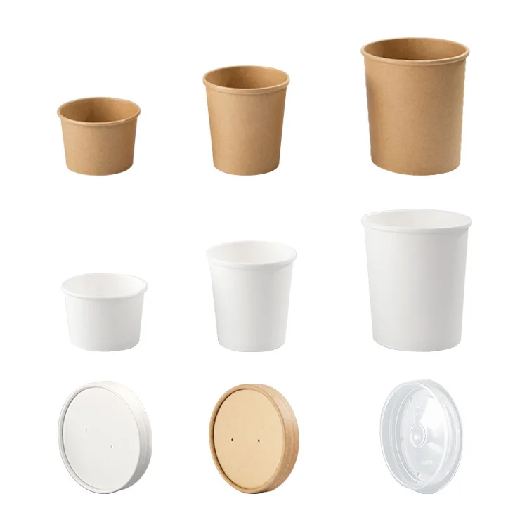 H6a35f1f2a72a4498b1b1f6e46f51e609v.webp Factory New Products Food Grade Take Away Disposable Kraft Paper Soup Bucket/cup with Lid - Imagen 1