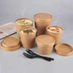 Disposable Food Container Kraft Paper Disposable Noodle Soup Cup Bowl with Lid
