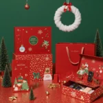 Custom Luxury Red Paperboard Shopping Bag with Ribbon Handles Private Logo Printed for Cosmetics/Crafts/Candles