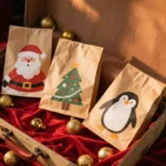 Christmas Party Favour Gift Goodie Packaging Paper Bags With Stickers Xmas Candy Cookie Treat Wrapping Paper Bags for Kids – Image 3
