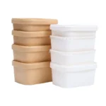 Hot or Cold Dish to Go Square Bowls for Restaurants Take Outs Disposable Paper Food Containers Square Kraft Paper Bowls with Lid - Image 2