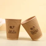 YBLPAK Biodegradable Ripple Wall 4oz 8oz 10oz 12oz 16oz Craft Paper Cups with Lids for Takeaway Hot Drinks for Coffee Milk Water