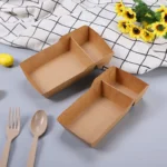 YBLPAK Hot Sale Kraft Nacho Boats Two Compartment Disposable Paper Food Trays for Taco Hot Dog Snack Deli Party BBQ and Festival