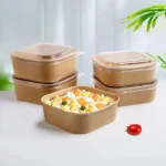 Custom Printing Takeaway Food Packing Box Disposable Square Kraft Paper Salad Bowl with Lid 750 1000 1200 1400 Ml Craft Paper - Imagen 3