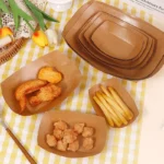 YBLPAK 1lb Paper Food Trays Disposable Kraft Food Boats Takeout Food Serving Trays Grease Resistant for Party Snack Hot Dog Taco