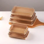 Xiamen Disposable Kraft Paper Sushi Tray Pastry Dessert Tiramisu Cake Food Takeaway Paper Container Snack Packaging Box Catering