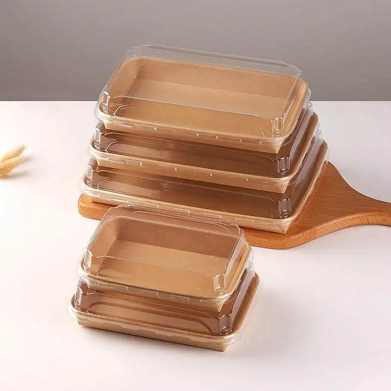 H9256809e64184e35ba221a484acde8b3B.webp Xiamen Disposable Kraft Paper Sushi Tray Pastry Dessert Tiramisu Cake Food Takeaway Paper Container Snack Packaging Box Catering - Imagen 1