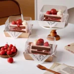 YBLPAK Bakery Pastry Disposable Square UV-Coated Kraft Paper Tray Food Grade with Anti-Fog Lid for Sandwich Sushi Slice Cake Box