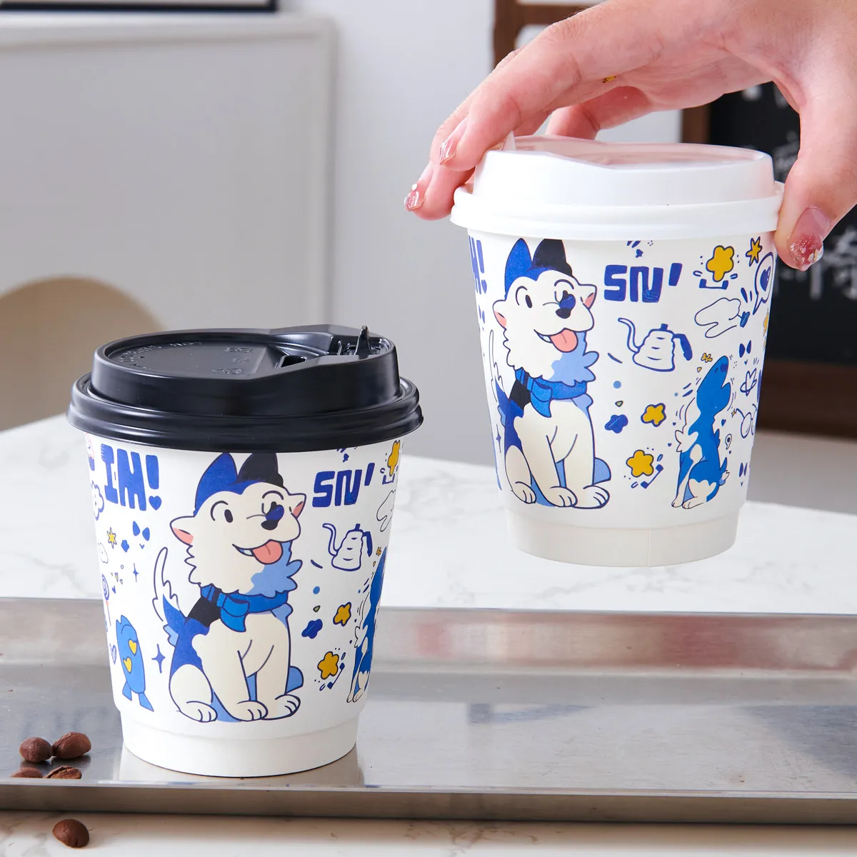 H9718b21da2d8436b867f51bf274eacfa3.webp YBLPAK Double Wall Insulated PE Coated Cartoon Eco Friendly Heat Resistant Sustainable Recyclable Paper Cups for Coffee Milk Tea – Image 1