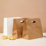 Natural Recyclable Brown Kraft Paper Bags Takeout Tote Gift Food Service Bags with Die Cut Handles