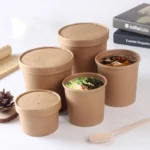 Disposable Kraft/White Paper Cups  Hot Soup Bowls Take Away Paper Food Container - 画像 (3)