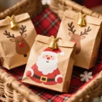 Christmas Party Favour Gift Goodie Packaging Paper Bags With Stickers Xmas Candy Cookie Treat Wrapping Paper Bags for Kids – Image 2