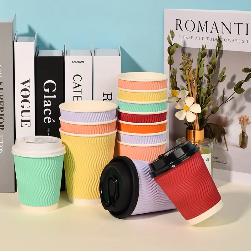 Ha30ed42e9a6d4db397d65e21f42cc06ds.webp YBLPAK Custom Logo Ripple Wall Embossing Gold Foil Corrugated Craft Paper Cups Eco-Friendly Milk Coffee Cups with Durable Design – Image 1